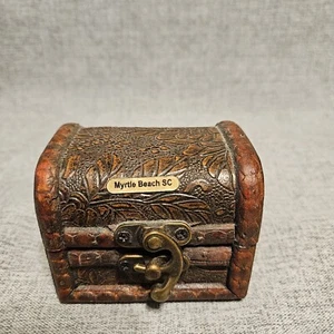 Mini Wooden Treasure Chest Trinket Box Myrtle Beach SC Carved - Picture 1 of 7