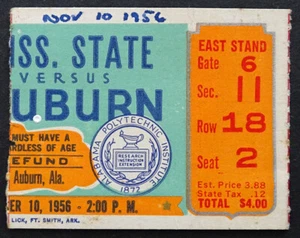 1956 Vintage MISSISSIPPI STATE BULLDOGS vs AUBURN TIGERS Football Ticket Stub - Picture 1 of 2