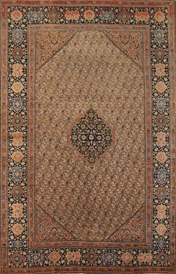 Pre-1900 Vegetable Dye Saroouk Farahan Ivory/ navy Blue Handmade Antique Rug 5x8 - Image 1 of 4