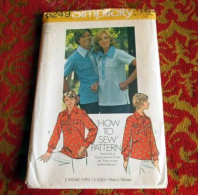 Vintage 1974 Pattern for Men's Misses SHIRT Chest 42-44 L UNCUT Simplicity 6249 - Image 1 of 3