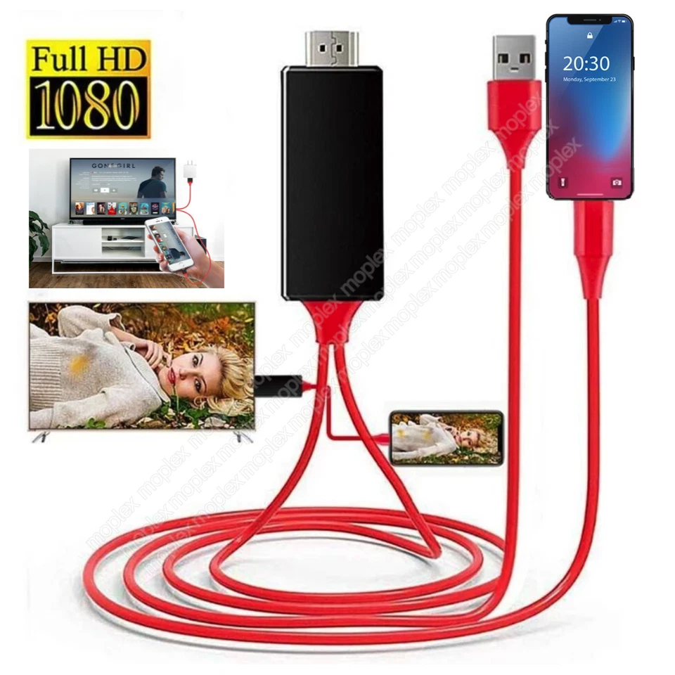 iPhone to HDMI TV Mirroring Cable Adapter For iPhone X 11 12 13 14 Pro Max Plus - Image 1 of 4