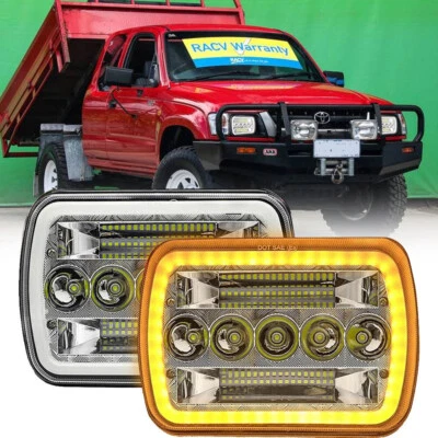 Pair 7x6" 5x7Inch LED Headlights Hi/Lo DRL w/ Adapter For 1983-2004 Toyota Hilux - image 1 of 4