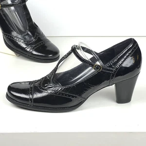 Ecco T Bar Mary Jane Pump Black Patent Leather Buckle Holiday Shoe Women US 11 - Picture 1 of 14