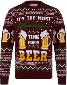 Christmas Most Wonderful Mens Christmas Jumper Red Sweatshirt Long Sleeve - Picture 1 of 3