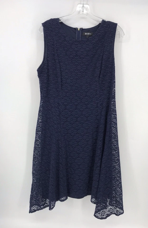 Vestido DKNY Azul Sin Mangas Cambio Crochet Tejido Talla 14 Forrado con Cremallera Foto 1 de 4