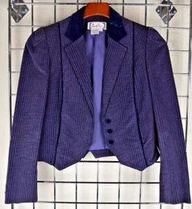 Vino de Casa Jacket VTG 80s Royal Purple Corduroy Velvet Collar Waist Length S/M - Picture 1 of 9