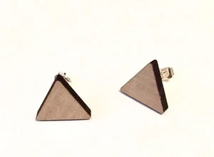 Triangle Ear Studs In Walnut Wood 10mm With Gift Bag - Picture 1 of 7