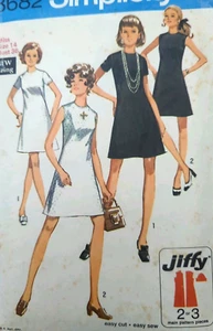 Vintage 1970s Simplicity Jiffy 8682 Little Black Dress Sewing Pattern B36" - Picture 1 of 3