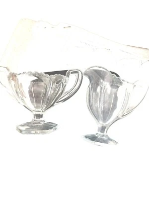 Juego de crema y azúcar de vidrio transparente pesado vintage Foto 1 de 4