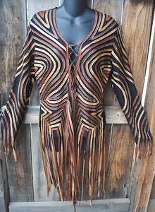 ART TO WEAR BOHO SILK RIBBON LACE FRONT TUNIC TOP IN COPPER BY SIMPLY SILK! - Picture 1 of 5