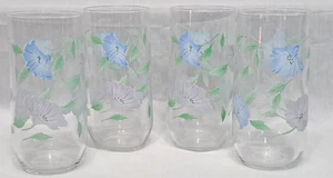 Luminarc 4 Vintage Morning Glory 14Oz Glass Tumblers Pastel Floral Painted - Picture 1 of 8
