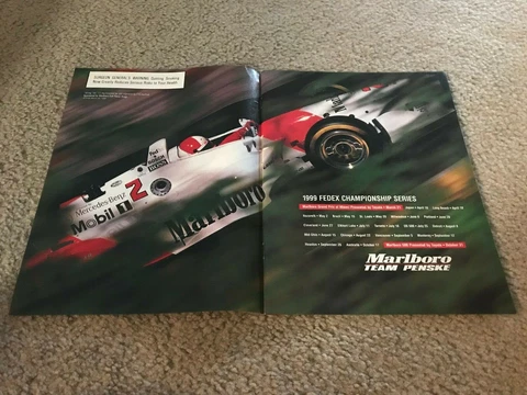 Vintage 1999 MARLBORO 500 RACE INDY CAR TEAM ROGER PENSKE Poster Print Ad 1990s Cover