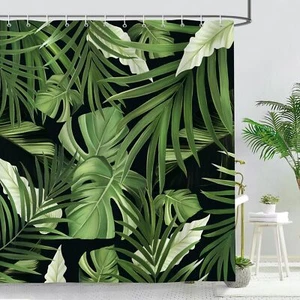 Tropical Leaves Shower Curtain 72 X 72 Inch Green Palm Leaf Plant Decorative Bat - Picture 1 of 6