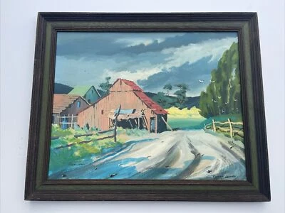 ROBERT LANDRY PAINTING LOMPOC FARME ROAD LANDSCAPE RARE 1960'S OIL FAMOUS LISTED - Image 1 of 4