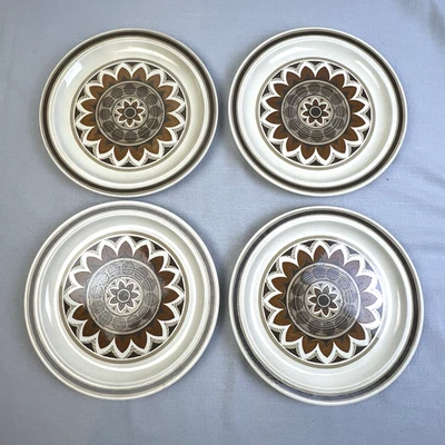 Royal China Omegastone Aztec Dinner Plates 4 Pcs Earthy Brown  MCM 70's Vintage - Image 1 of 4