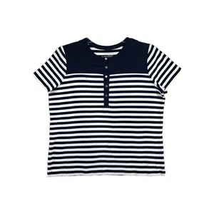 CHAPS Sport Damen marineblau weiß gestreiftes Kurzarm Henley Shirt Baumwolle Größe 1X - Bild 1 von 9