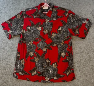 Karibikrot Blumen Knopfleiste Hemd Herren Large 100% Viskose - Hawaii Tropical - Bild 1 von 12