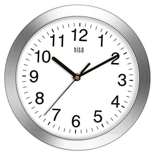 Hito Modern Silent Wall Clock Non Ticking 10 Inch Sweep Aluminum Frame Glass