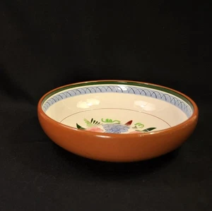 Stangl Fruit & Flowers Bowl Salad 10" Blue Pink Yellow White Engobe 1958-1974 - Picture 1 of 11