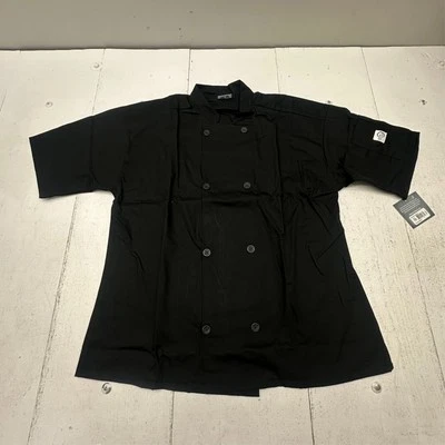 Mercer Culinary Black Short Sleeve Collared Button Up Cooking Shirt Unisex 1X - Image 1 of 4