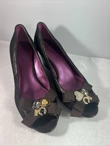 Coach Designer-Damenschuhe Mohnblumen Strass Vintage Y2K Leder Keilabsatz zehenfrei 9B - Bild 1 von 14