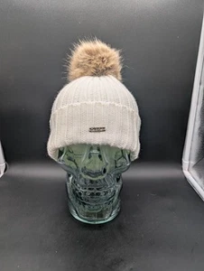 Calvin Klein Women’s Ribbed Furry Pom Pom Hat – Cream - Picture 1 of 4