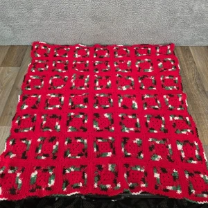Rote gehäkelte Granny Square Decke Überwurf afghanisch bunt Handarbeit Weihnachten 30x30 - Bild 1 von 9
