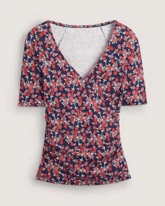 Boden Short Sleeve Wrap Top Women’s 2 Cherry Red Abstract Sprig - Picture 1 of 7