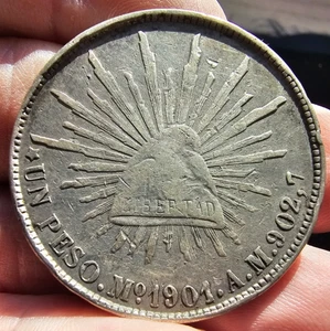 México 1901 1 Peso Mo .902 Plata KM 409.2 (A159) - Imagen 1 de 2