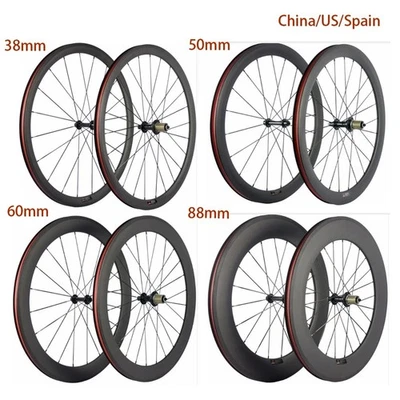  700C Carbon Road Bike Wheelset Clincher Tubeless Depth 38/50/60/88mm UD Matte - Image 1 of 4
