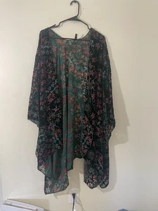 Torrid Velvet Floral Burnout Kimono Green Witchy Boho Moody Plus One Size  - Picture 1 of 7