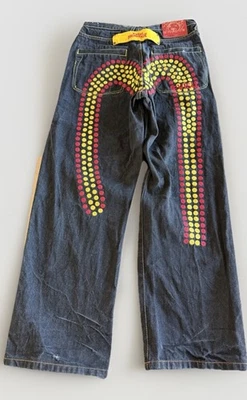 Evisu Heritage Jeans 34 Embroidered Seagull Dot Denim  Red Yellow Rare - Image 1 of 4