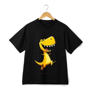 Yellow Dinosaur Print T-Shirt-Casual Wear,Unisex Trendy Cartoon Casual Tee - Picture 1 of 21