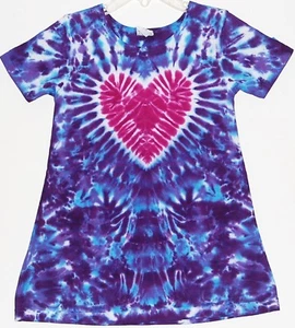 Girls Tie Dye DRESS Heart Blotter short sleeve 2T 4T 6 8 10 12 hippie art boho - Picture 1 of 1