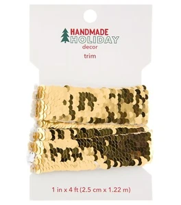 HANDMADE HOLIDAY Décor Flip Sequin Trim 1'' - GOLD & WHITE - 4 ft - Picture 1 of 2