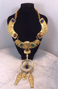 Vintage ALEXIS KIRK Gold Tone Egyptian Revival Bib Couture Necklace Rare - Picture 1 of 12