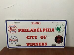 Vtg 1980 Philadelphia Phillies Flyers Eagles 76ers License Plate City of Winners