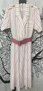 Vintage Union Made Leslie Fay Sekretärin Kleid Ostern rosa weiß Streifen Gürtel 12 - Bild 1 von 11