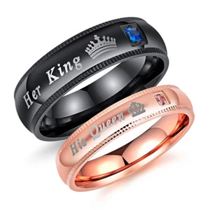 Couple's Matching Ring His Queen and Her King Wedding Band Comfort Fit Ring Gift - Picture 1 of 10