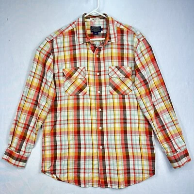Camisa Surf Pendleton Para Hombres Franela Suave Mediana Manga Larga Naranja A Cuadros Abotonada Foto 1 de 4