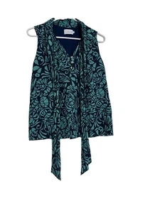 Tanya Taylor Silk Garden Green Blue Floral Sleeveless Blouse Sz 2 - Picture 1 of 6
