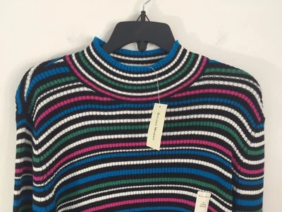 Suéter para mujer grande Studio Works a rayas cuello alto estilo L-XL SW7FG2004M Foto 1 de 4