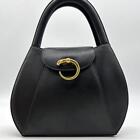 Cartier Panther Line Leather Unisex Black Tote Bag ?Handbag gold F4529 Authe