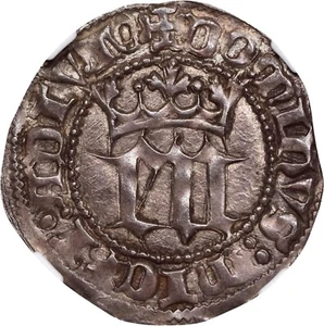 SPAIN SEVILLE ENRIQUE III 1390 1/2 REAL SILVER COIN UNCIRCULATED NGC CERT. MS62 - Picture 1 of 7