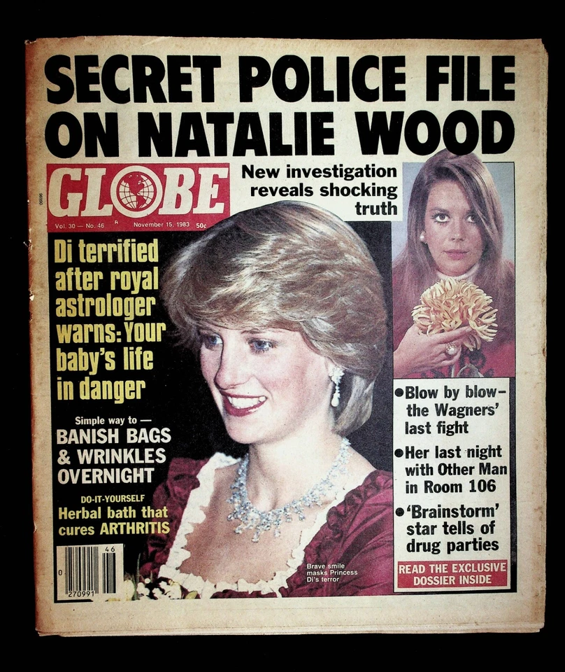 1983 November 15 Globe Magazine Princess Diana Natalie Wood Charlton Heston Foto 1 de 4