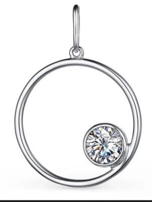 Pendente Rotondo In Argento 925 Con Zirconia Senza Catena. - Immagine 1 di 3