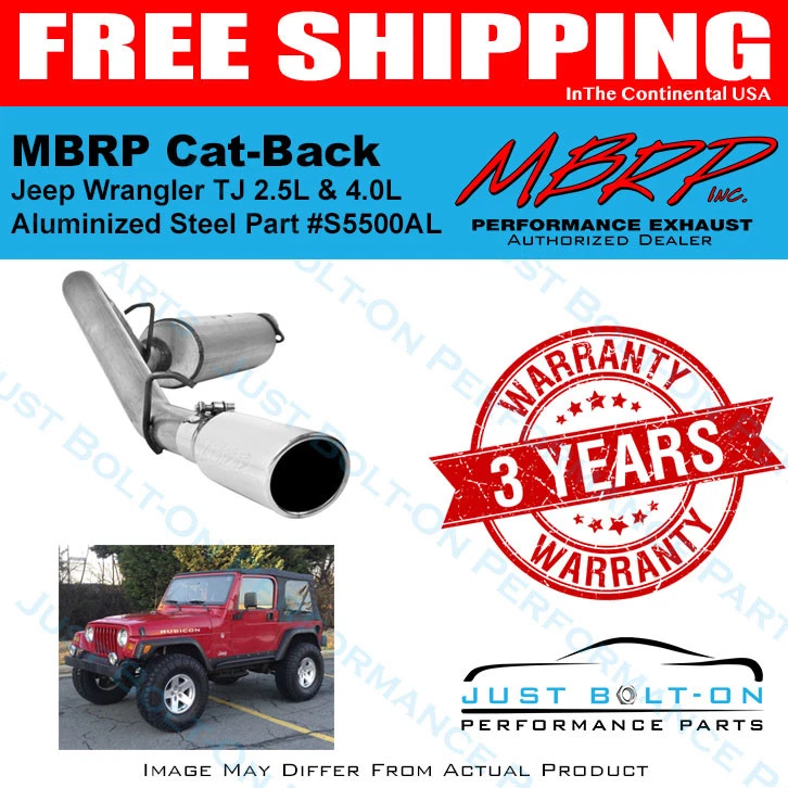 MBRP 2.5in Cat-Back 2000-06 Jeep Wrangler TJ 2.5L 4.0L Alum Single Side S5500AL Foto 1 de 1