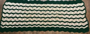 Handmade Green Oatmeal Chevron Afghan Sofa Throw Blanket 75x28 inches - Picture 1 of 2