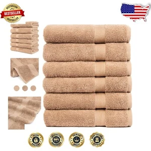 6-Pack Lightweight Luxury Bath Towels 24” x 50” – High Absorbency in Mocha - Picture 1 of 10