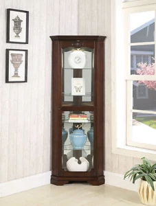 Transitional 5-Shelf Corner Curio Cabinet Golden Brown Adjustable Shelves - Picture 1 of 5